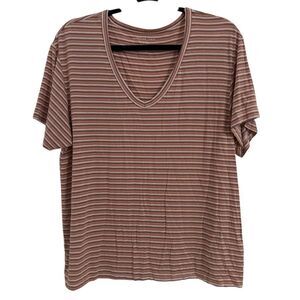 AMERICAN EAGLE Women's MEDIUM Oversized Soft & Sexy V-Neck T-Shirt Striped Modal